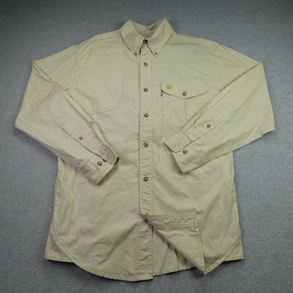 Beretta Shirt Mens Medium Beige Safari Shooting Vented Long Sleeve Button Front